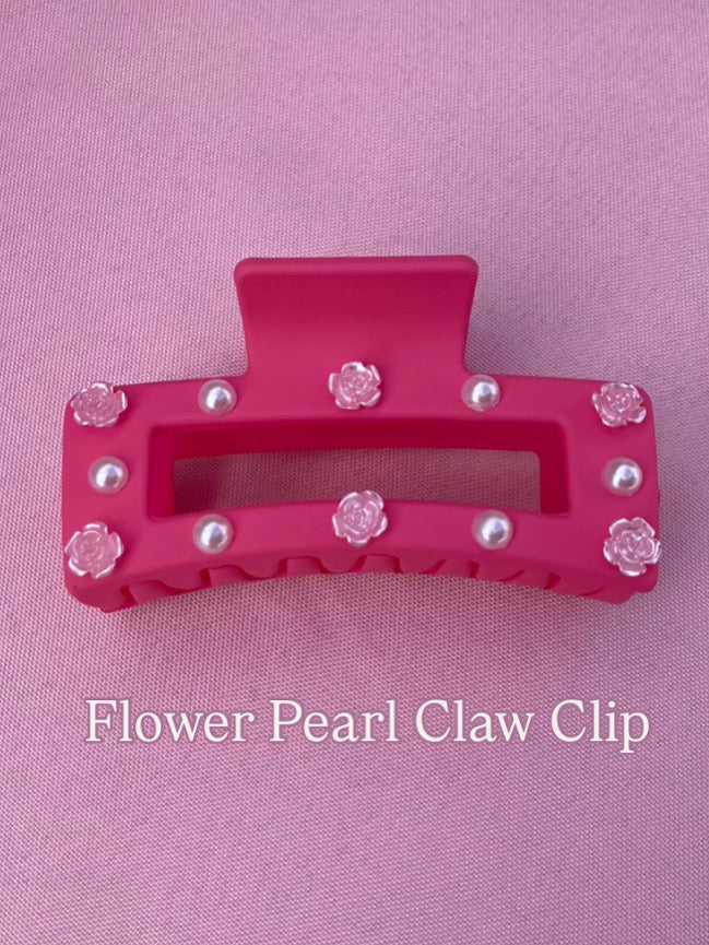 Pink Flower Pearl Claw Clip