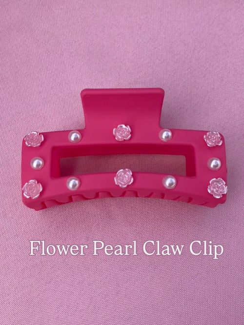 Pink Flower Pearl Claw Clip