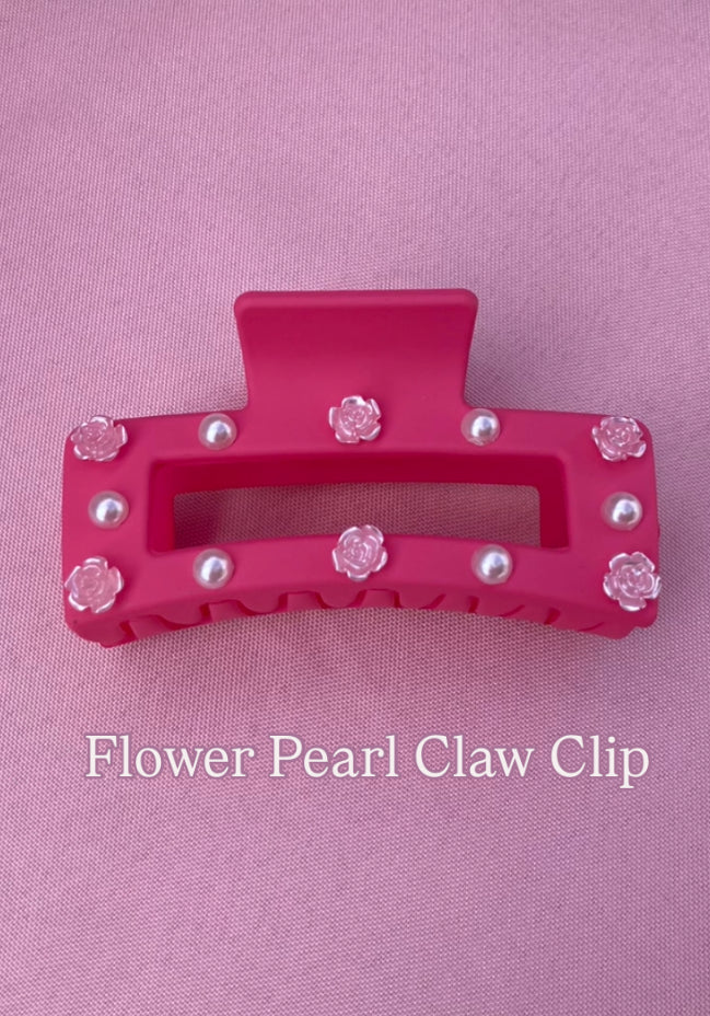 Pink Flower Pearl Claw Clip